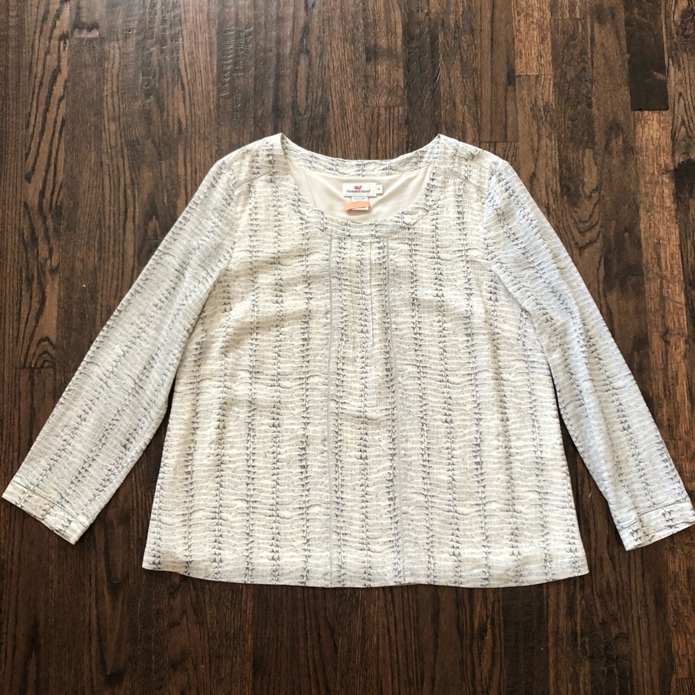 Vineyard Vines Silk Top Size 14 White Grey Snake